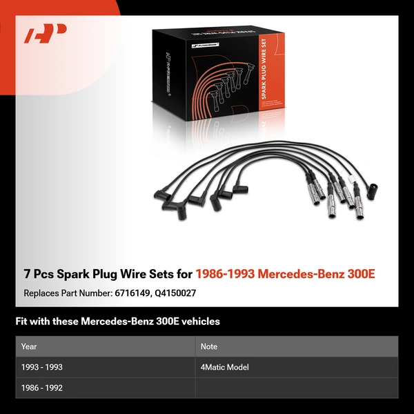 7 Pcs Spark Plug Wire Sets for 1986-1993 Mercedes-Benz 300E