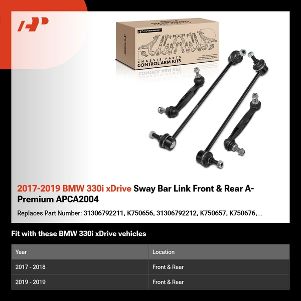 2017-2019 BMW 330i xDrive Sway Bar Link Front & Rear A-Premium APCA2004