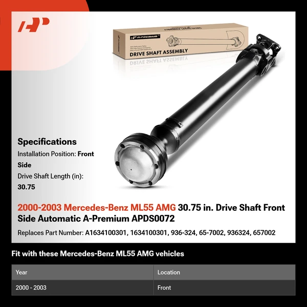 2000-2003 Mercedes-Benz ML55 AMG 30.75 in. Drive Shaft Front Side Automatic A-Premium APDS0072