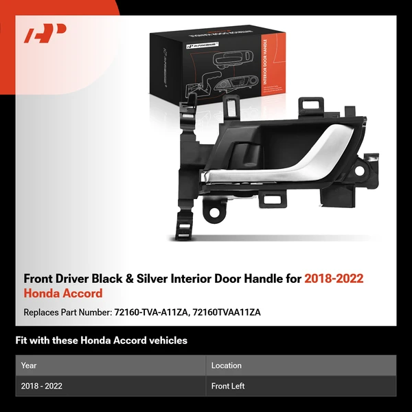 Front Driver Black & Silver Interior Door Handle for 2018-2022 Honda Accord