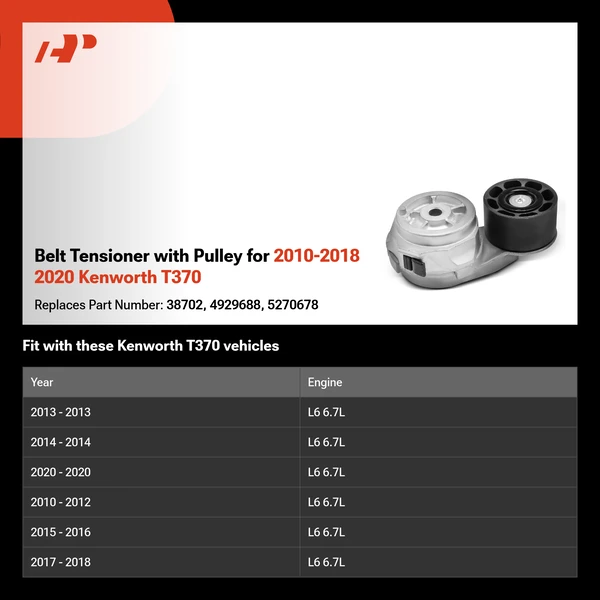 Belt Tensioner with Pulley for 2010-2018 2020 Kenworth T370