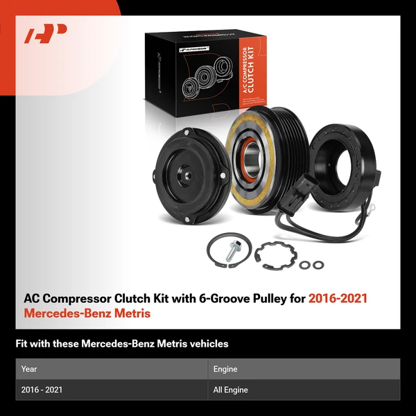 AC Compressor Clutch Kit with 6-Groove Pulley for 2016-2021 Mercedes-Benz Metris