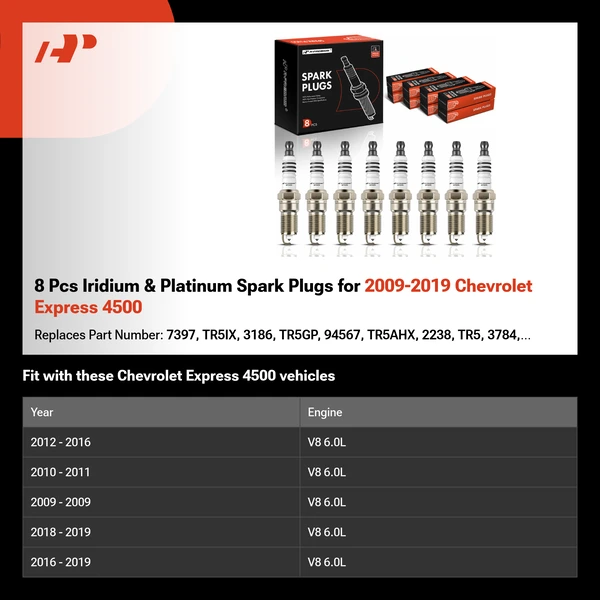 8 Pcs Iridium & Platinum Spark Plugs for 2009-2019 Chevrolet Express 4500