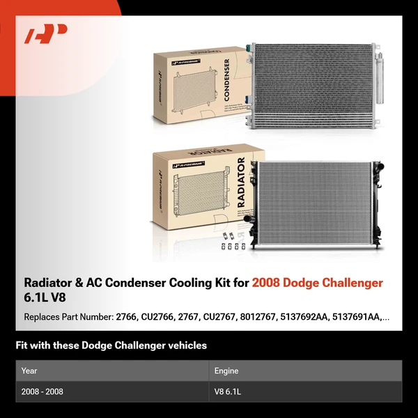 Radiator & AC Condenser Cooling Kit for 2008 Dodge Challenger 6.1L V8