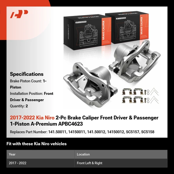 2017-2022 Kia Niro 2-Pc Brake Caliper Front Driver & Passenger 1-Piston A-Premium APBC4623
