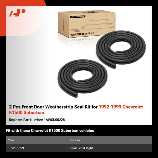 2 Pcs Front Door Weatherstrip Seal Kit for 1992-1999 Chevrolet K1500 Suburban