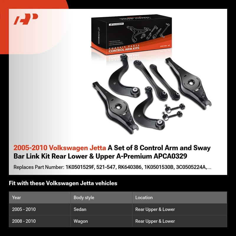2005-2010 Volkswagen Jetta A Set of 8 Control Arm and Sway Bar Link Kit Rear Lower & Upper A-Premium APCA0329