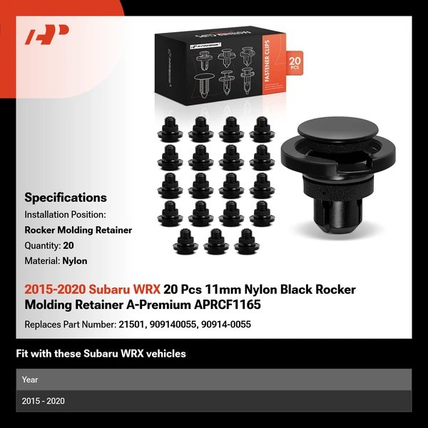 2015-2020 Subaru WRX 20 Pcs 11mm Nylon Black Rocker Molding Retainer A-Premium APRCF1165