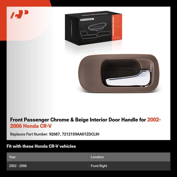 Front Passenger Chrome & Beige Interior Door Handle for 2002-2006 Honda CR-V