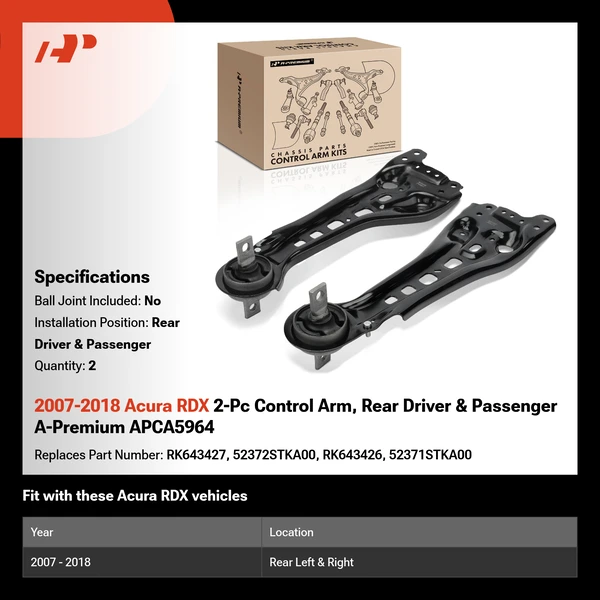 2007-2018 Acura RDX 2-Pc Control Arm, Rear Driver & Passenger A-Premium APCA5964