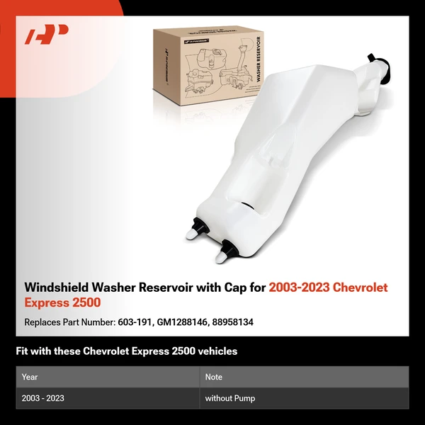 Windshield Washer Reservoir with Cap for 2003-2023 Chevrolet Express 2500