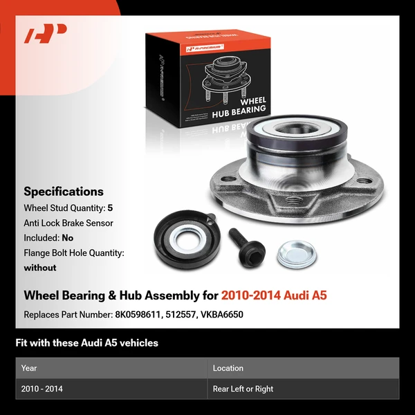 Wheel Bearing & Hub Assembly for 2010-2014 Audi A5