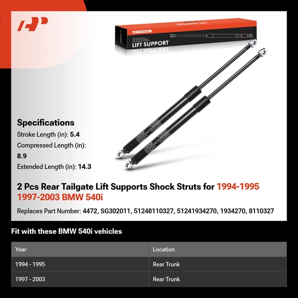 2 Pcs Rear Tailgate Lift Supports Shock Struts for 1994-1995 1997-2003 BMW 540i