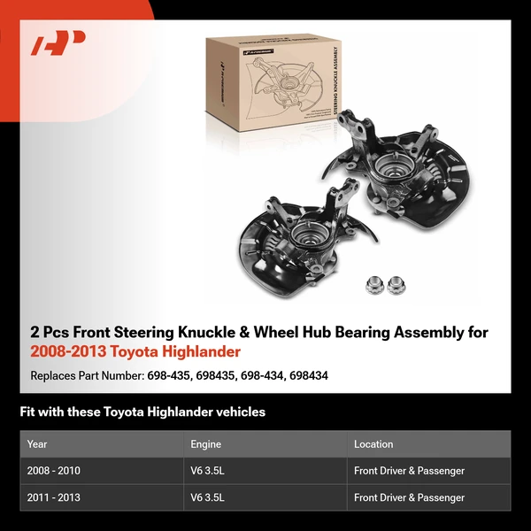 2 Pcs Front Steering Knuckle & Wheel Hub Bearing Assembly for 2008-2013 Toyota Highlander