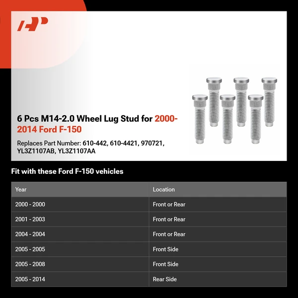 6 Pcs M14-2.0 Wheel Lug Stud for 2000-2014 Ford F-150