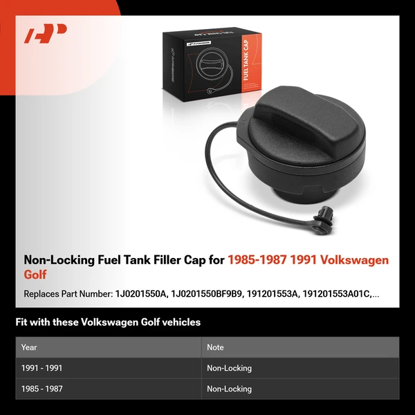 Non-Locking Fuel Tank Filler Cap for 1985-1987 1991 Volkswagen Golf