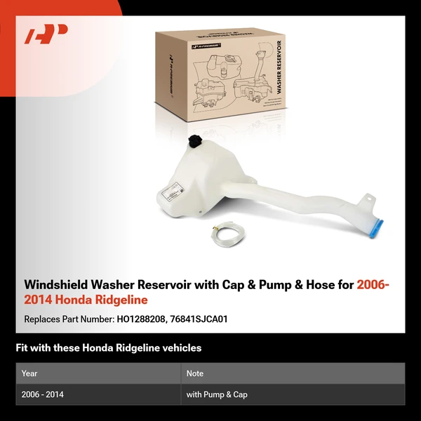 Windshield Washer Reservoir with Cap & Pump & Hose for 2006-2014 Honda Ridgeline