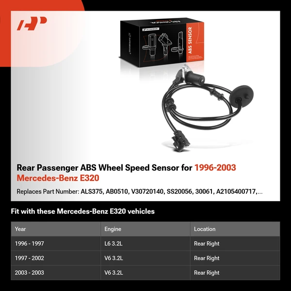 Rear Passenger ABS Wheel Speed Sensor for 1996-2003 Mercedes-Benz E320