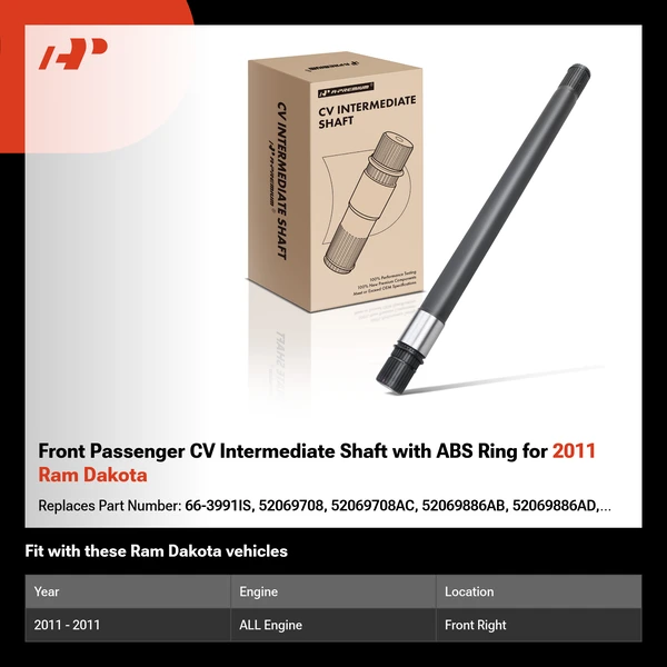 Front Passenger CV Intermediate Shaft with ABS Ring for 2011 Ram Dakota