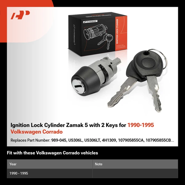 Ignition Lock Cylinder Zamak 5 with 2 Keys for 1990-1995 Volkswagen Corrado