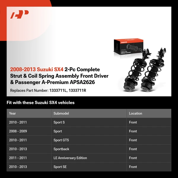 2008-2013 Suzuki SX4 2-Pc Complete Strut & Coil Spring Assembly Front Driver & Passenger A-Premium APSA2626