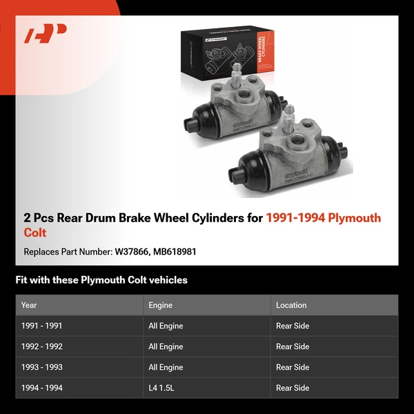 2 Pcs Rear Drum Brake Wheel Cylinders for 1991-1994 Plymouth Colt