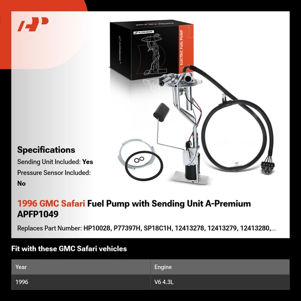 1996 GMC Safari Fuel Pump with Sending Unit A-Premium APFP1049