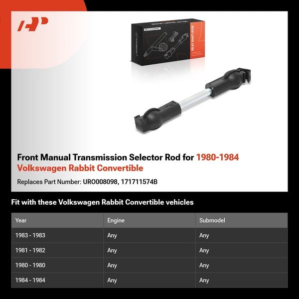 Front Manual Transmission Selector Rod for 1980-1984 Volkswagen Rabbit Convertible
