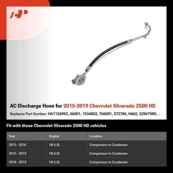 AC Discharge Hose for 2015-2019 Chevrolet Silverado 2500 HD