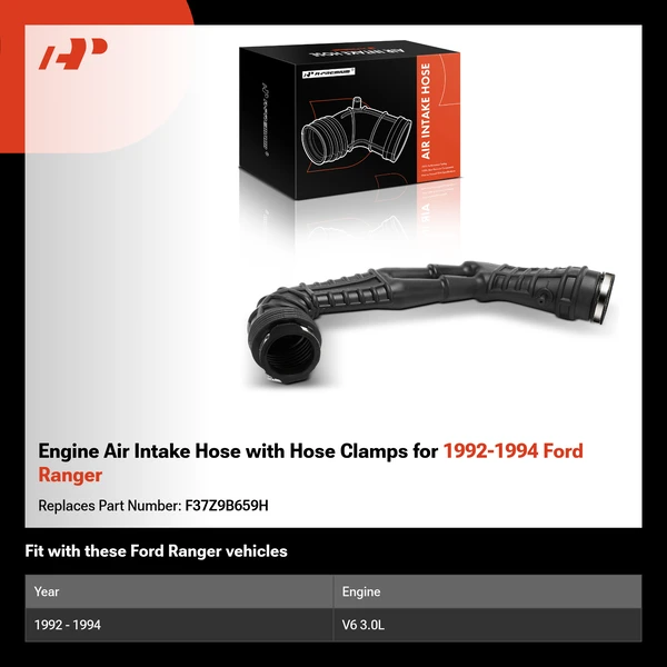 Engine Air Intake Hose with Hose Clamps for 1992-1994 Ford Ranger