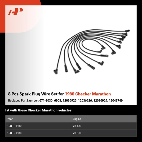 8 Pcs Spark Plug Wire Set for 1980 Checker Marathon