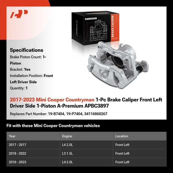 2017-2023 Mini Cooper Countryman 1-Pc Brake Caliper Front Left Driver Side 1-Piston A-Premium APBC3897