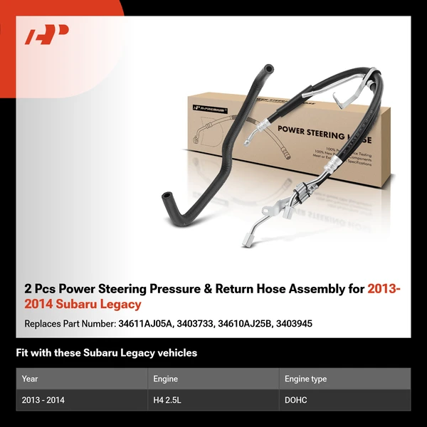 2 Pcs Power Steering Pressure & Return Hose Assembly for 2013-2014 Subaru Legacy