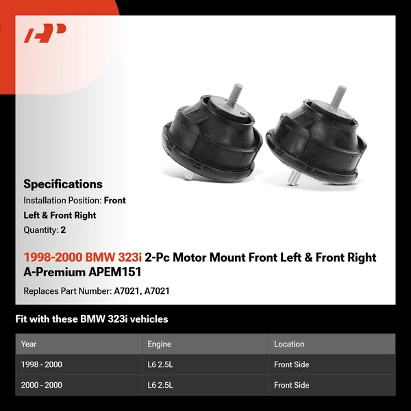 1998-2000 BMW 323i 2-Pc Motor Mount Front Left & Front Right A-Premium APEM151