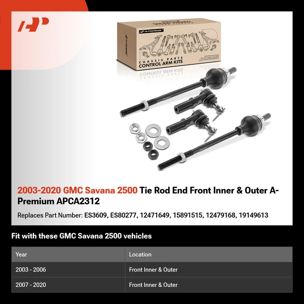 2003-2020 GMC Savana 2500 Tie Rod End Front Inner & Outer A-Premium APCA2312