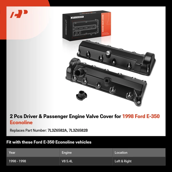 2 Pcs Driver & Passenger Engine Valve Cover for 1998 Ford E-350 Econoline