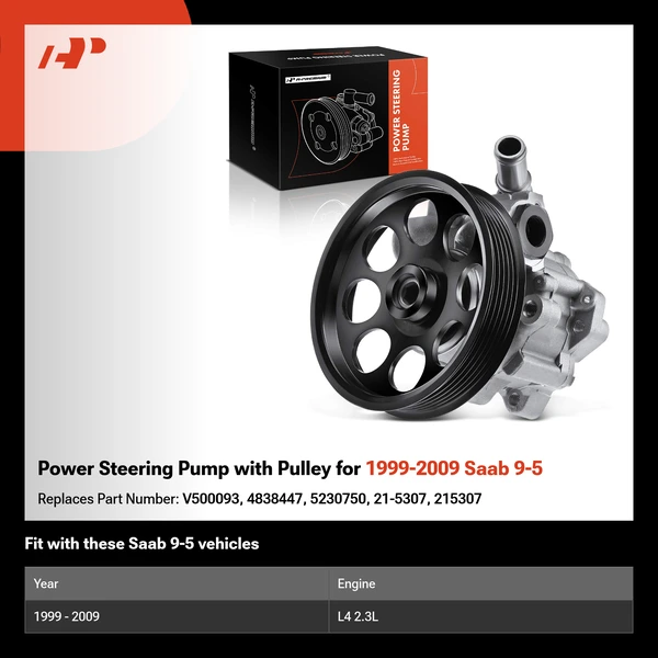 Power Steering Pump with Pulley for 1999-2009 Saab 9-5