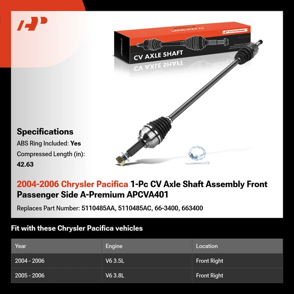 2004-2006 Chrysler Pacifica 1-Pc CV Axle Shaft Assembly Front Passenger Side A-Premium APCVA401