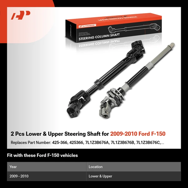 2 Pcs Lower & Upper Steering Shaft for 2009-2010 Ford F-150