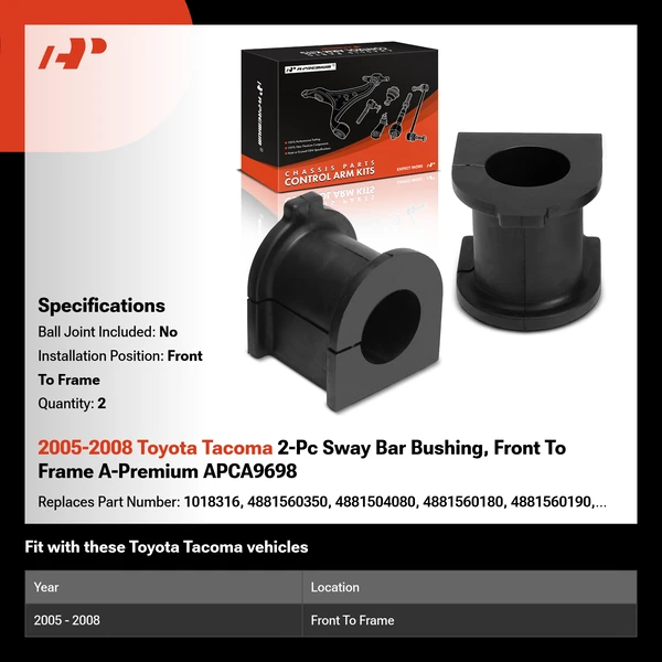 2005-2008 Toyota Tacoma 2-Pc Sway Bar Bushing, Front To Frame A-Premium APCA9698