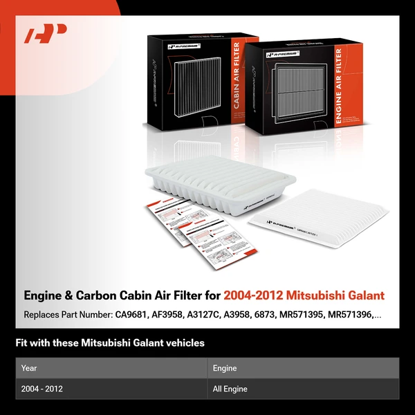 Engine & Carbon Cabin Air Filter for 2004-2012 Mitsubishi Galant