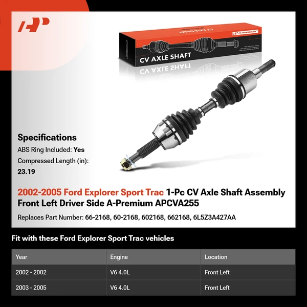 2002-2005 Ford Explorer Sport Trac 1-Pc CV Axle Shaft Assembly Front Left Driver Side A-Premium APCVA255