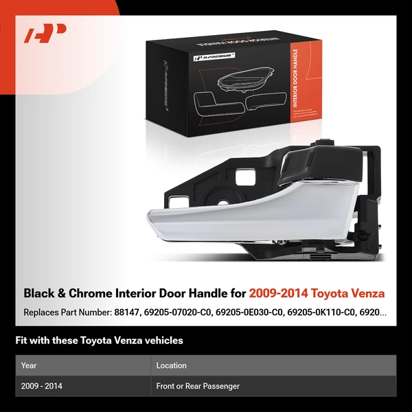 Black & Chrome Interior Door Handle for 2009-2014 Toyota Venza