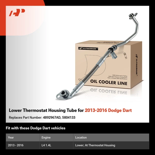 Lower Thermostat Housing Tube for 2013-2016 Dodge Dart