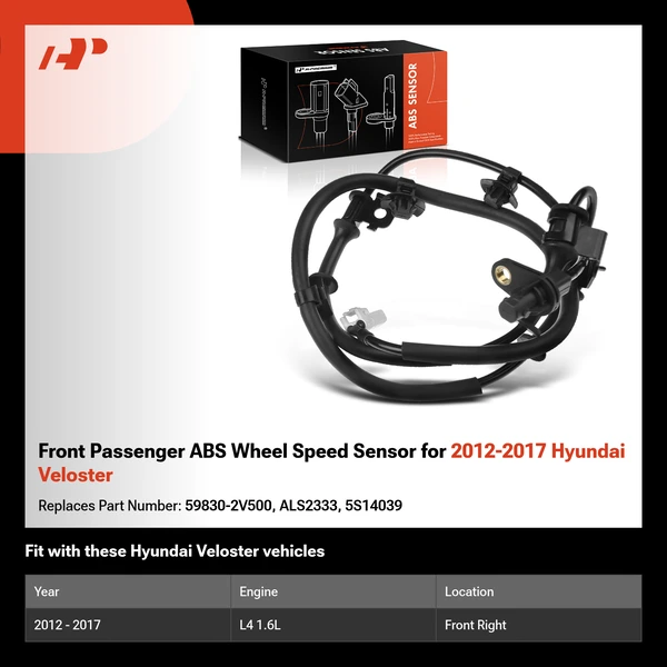 Front Passenger ABS Wheel Speed Sensor for 2012-2017 Hyundai Veloster