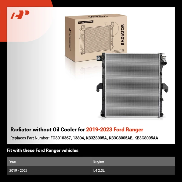 Radiator without Oil Cooler for 2019-2023 Ford Ranger