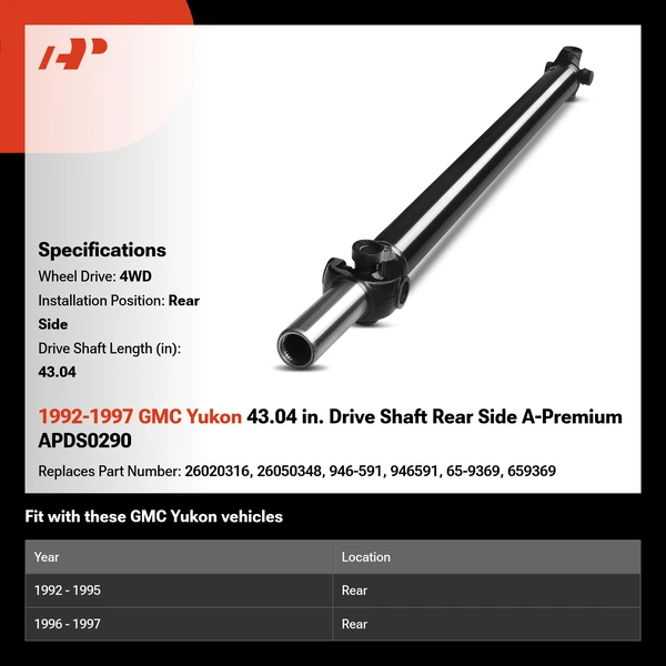 1992-1997 GMC Yukon 43.04 in. Drive Shaft Rear Side A-Premium APDS0290