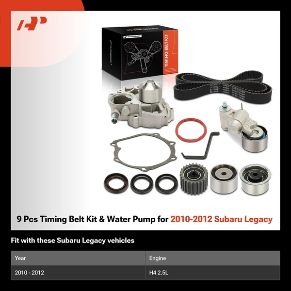 9 Pcs Timing Belt Kit & Water Pump for 2010-2012 Subaru Legacy