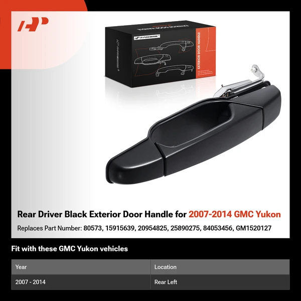 Rear Driver Black Exterior Door Handle for 2007-2014 GMC Yukon