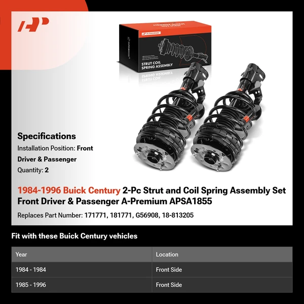 1984-1996 Buick Century 2-Pc Strut and Coil Spring Assembly Set Front Driver & Passenger A-Premium APSA1855